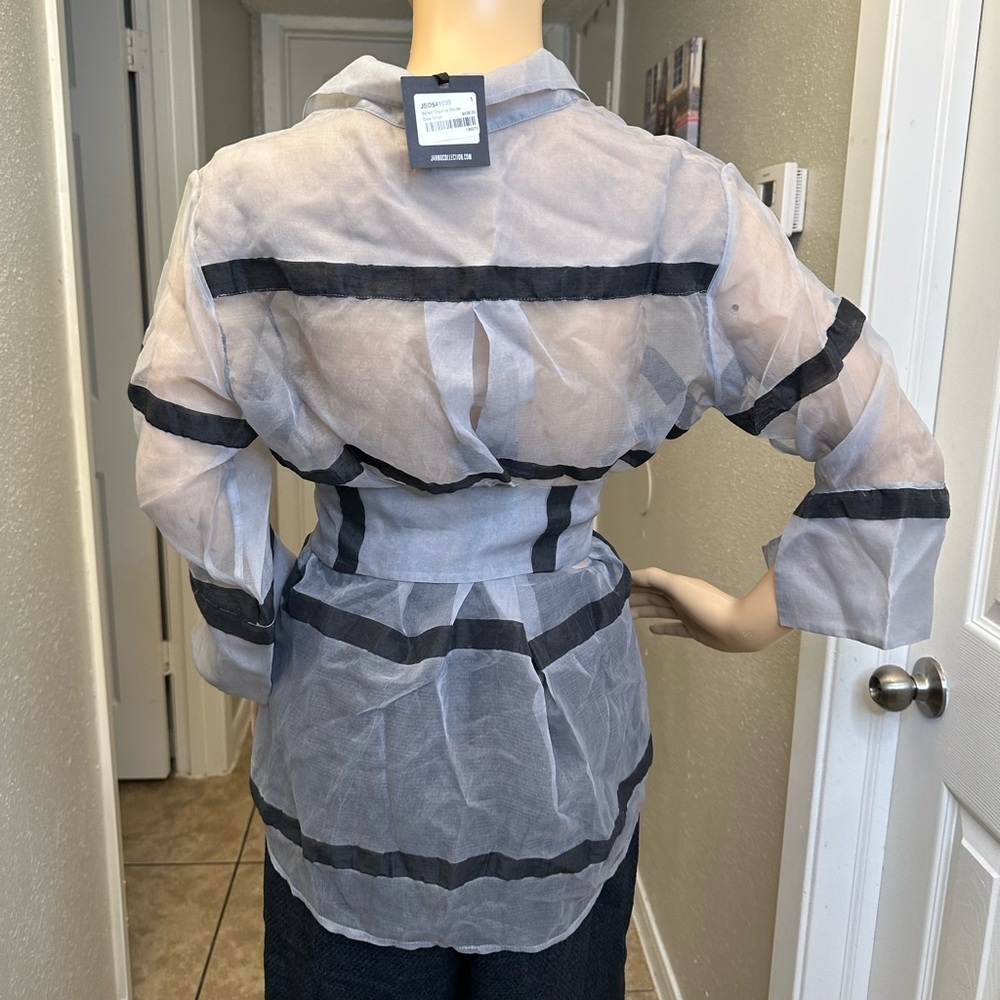 Jarbo belted organza blouse silver stripe Sz 1 NWT Retail: $ 438 - Picture 12 of 15
